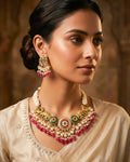 Heritage Elephant & Peacock Kundan Choker Set with Vibrant Pink Monalisa Beads