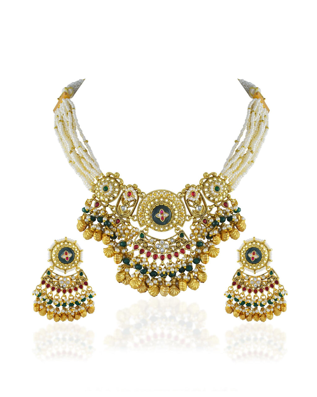 Imperial Mughal Jadau Choker Set with Emerald Green & Ruby Pink Accents