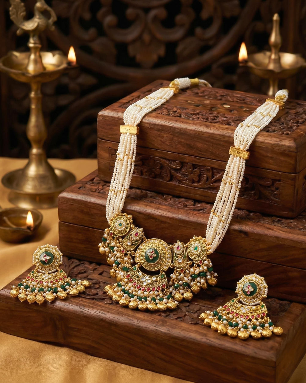 Imperial Mughal Jadau Choker Set with Emerald Green & Ruby Pink Accents