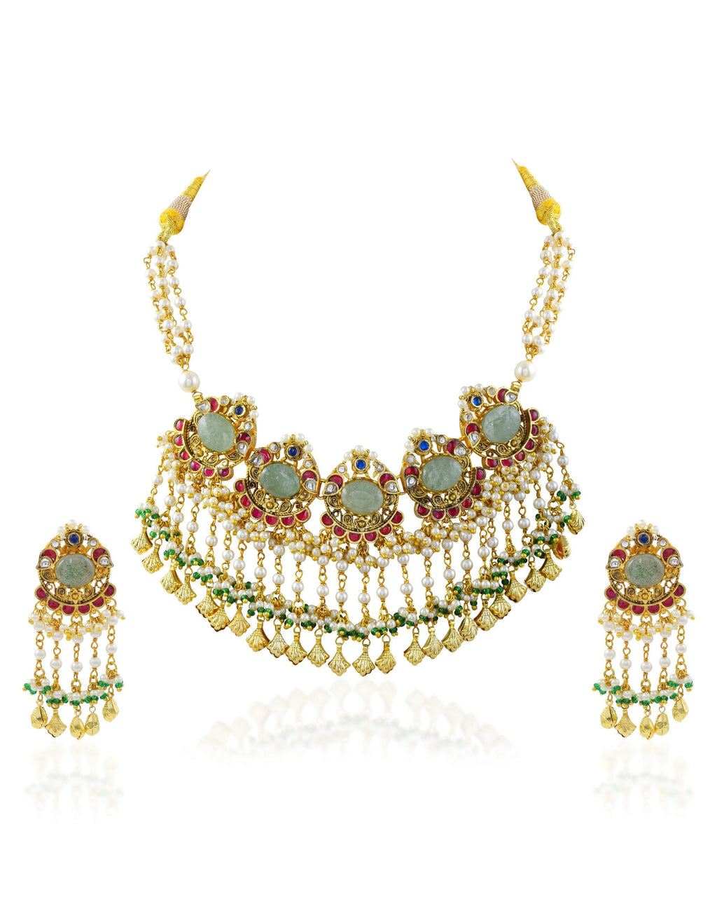 Imperial Mughal Medallion Choker Set with Vibrant Pink Accents & Pearl Cascade