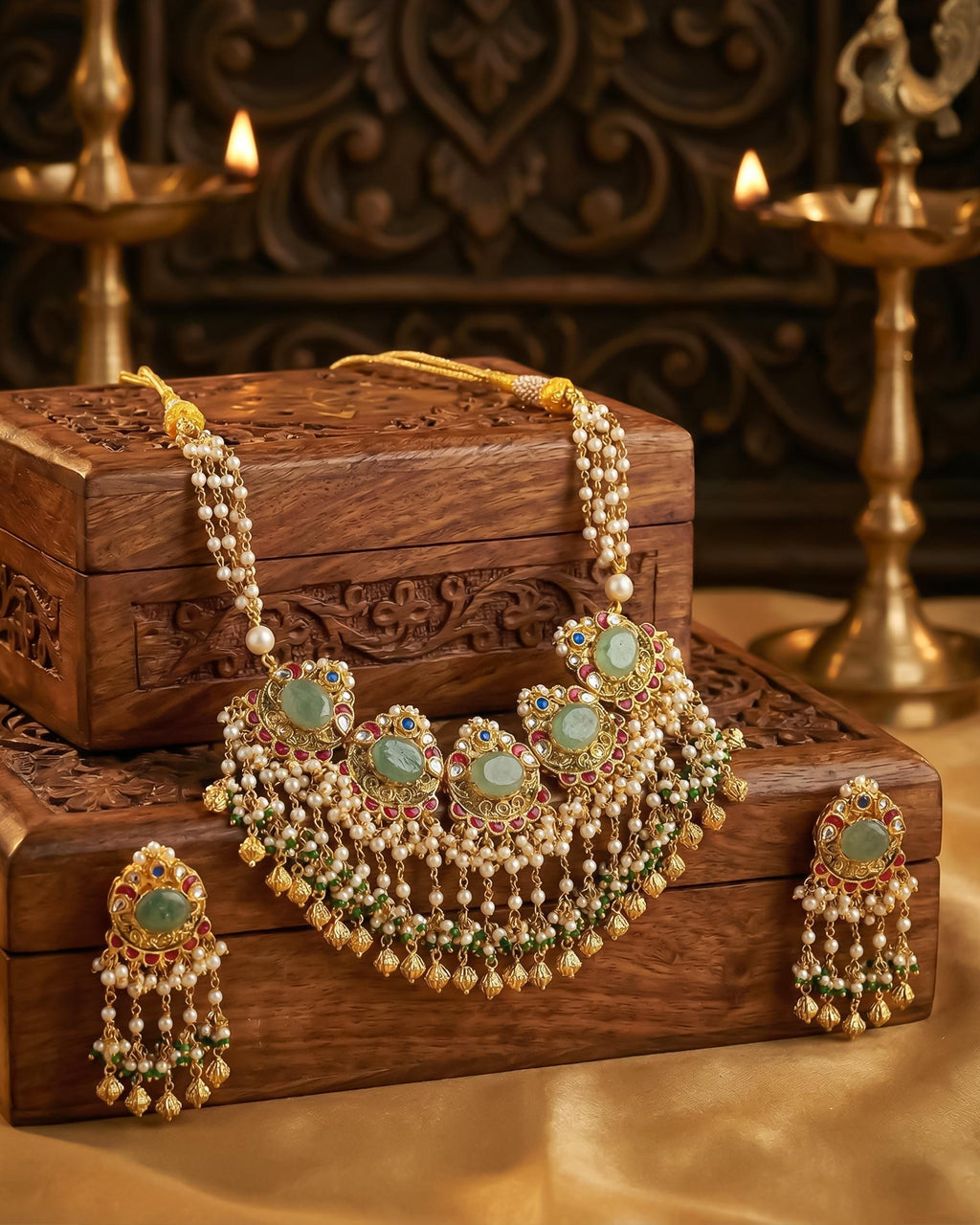 Imperial Mughal Medallion Choker Set with Vibrant Pink Accents & Pearl Cascade