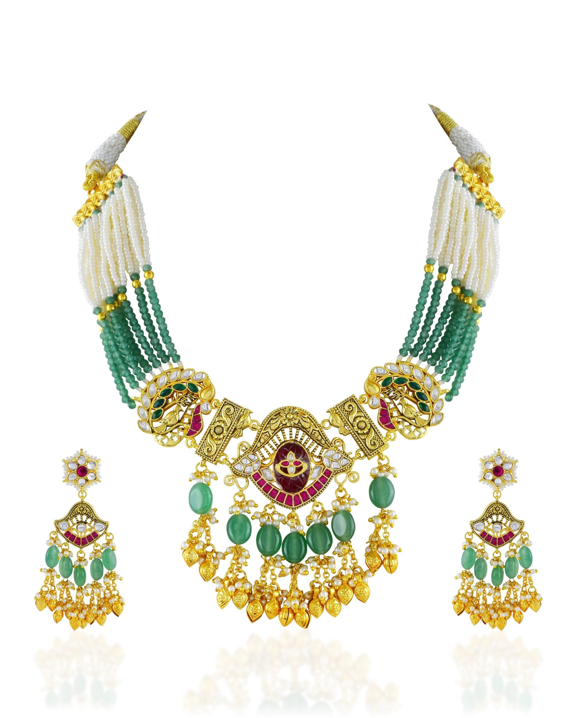Royal Mughal Peacock Motif Rani Haar with Multi-Strand Pearls