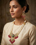 Royal Pachi Kundan Meenakari Choker Set with Pastel Pink Drops & Pearl Mesh
