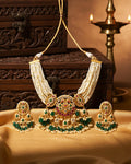 Royal Kundan Choker Set  Multi-Strand Pearl Mala Necklace, Emerald Green Drops