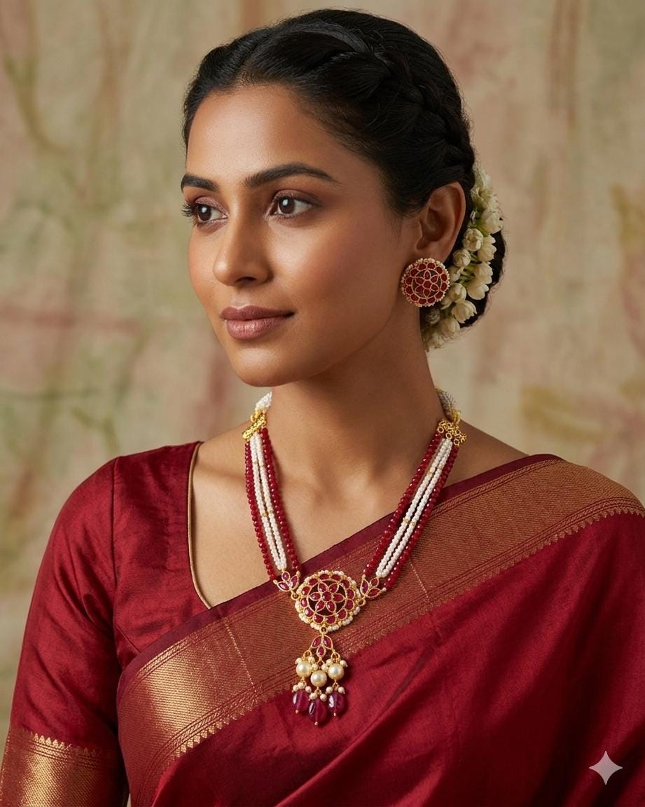 Traditional Kundan Necklace Set with Earrings | Red Stone & Pearl Ethnic Jewelry | Floral Bridal Necklace