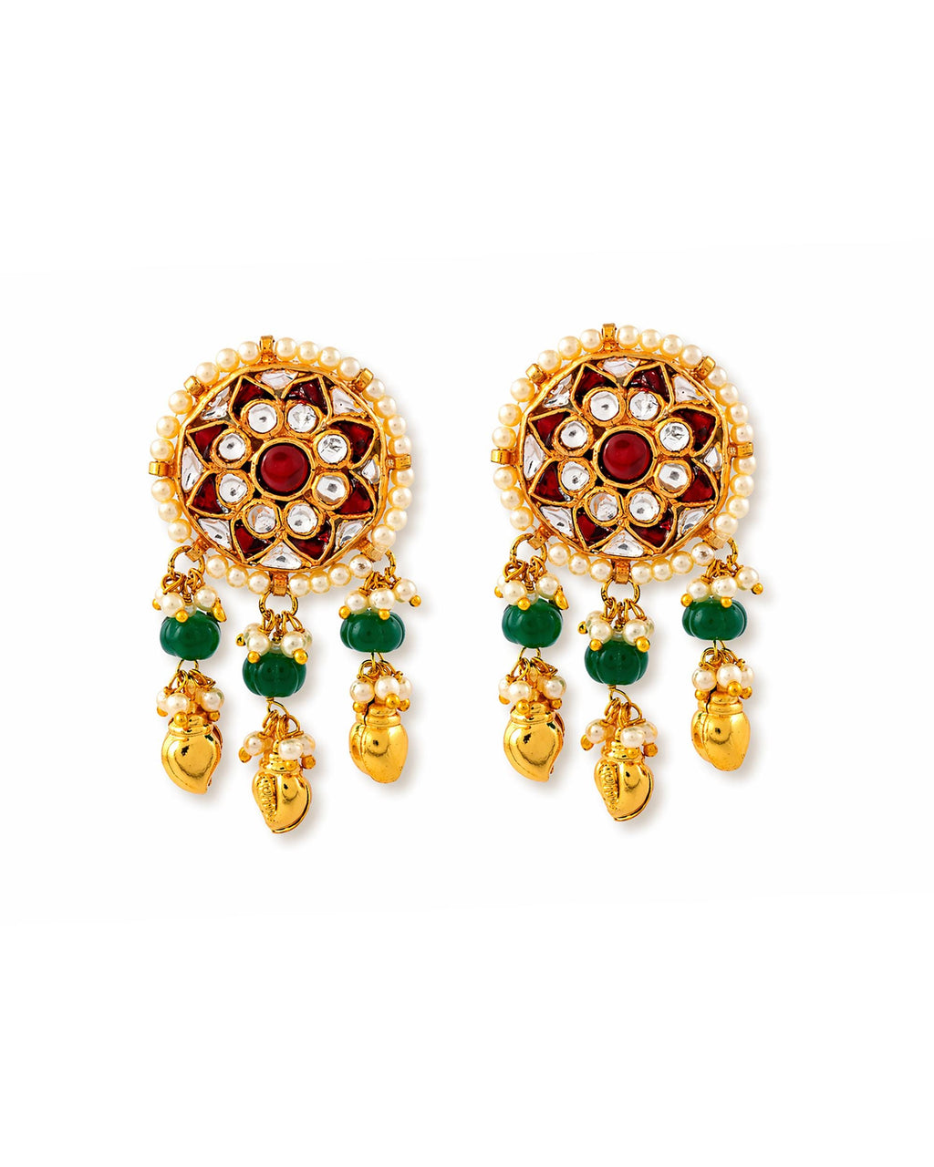 Elegant Traditional Kundan Choker Necklace Set with Emerald & Ruby Accents