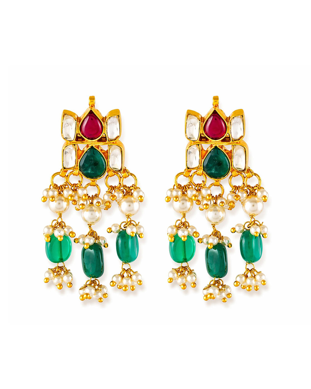 Elegant Handcrafted Kundan Necklace Set with Emerald Green & Ruby Red Accents
