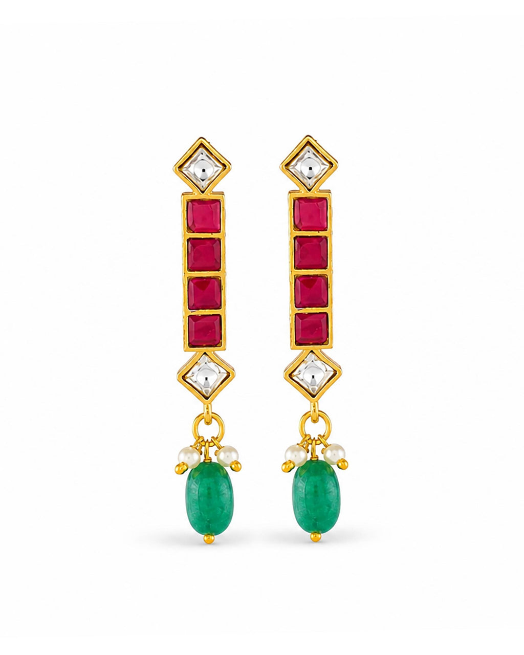 Minimalist Heritage Kundan Pearl Choker Necklace with Ruby Red & Emerald Accents