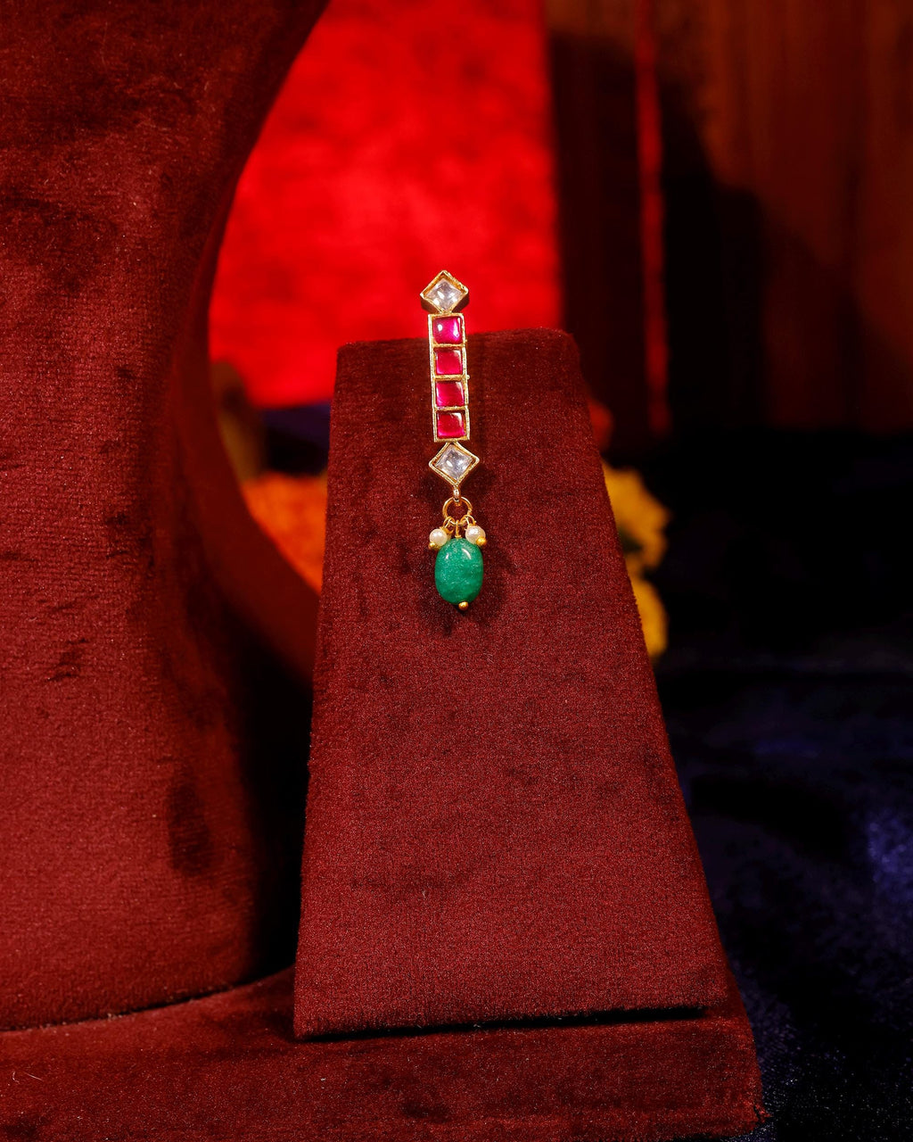 Minimalist Heritage Kundan Pearl Choker Necklace with Ruby Red & Emerald Accents