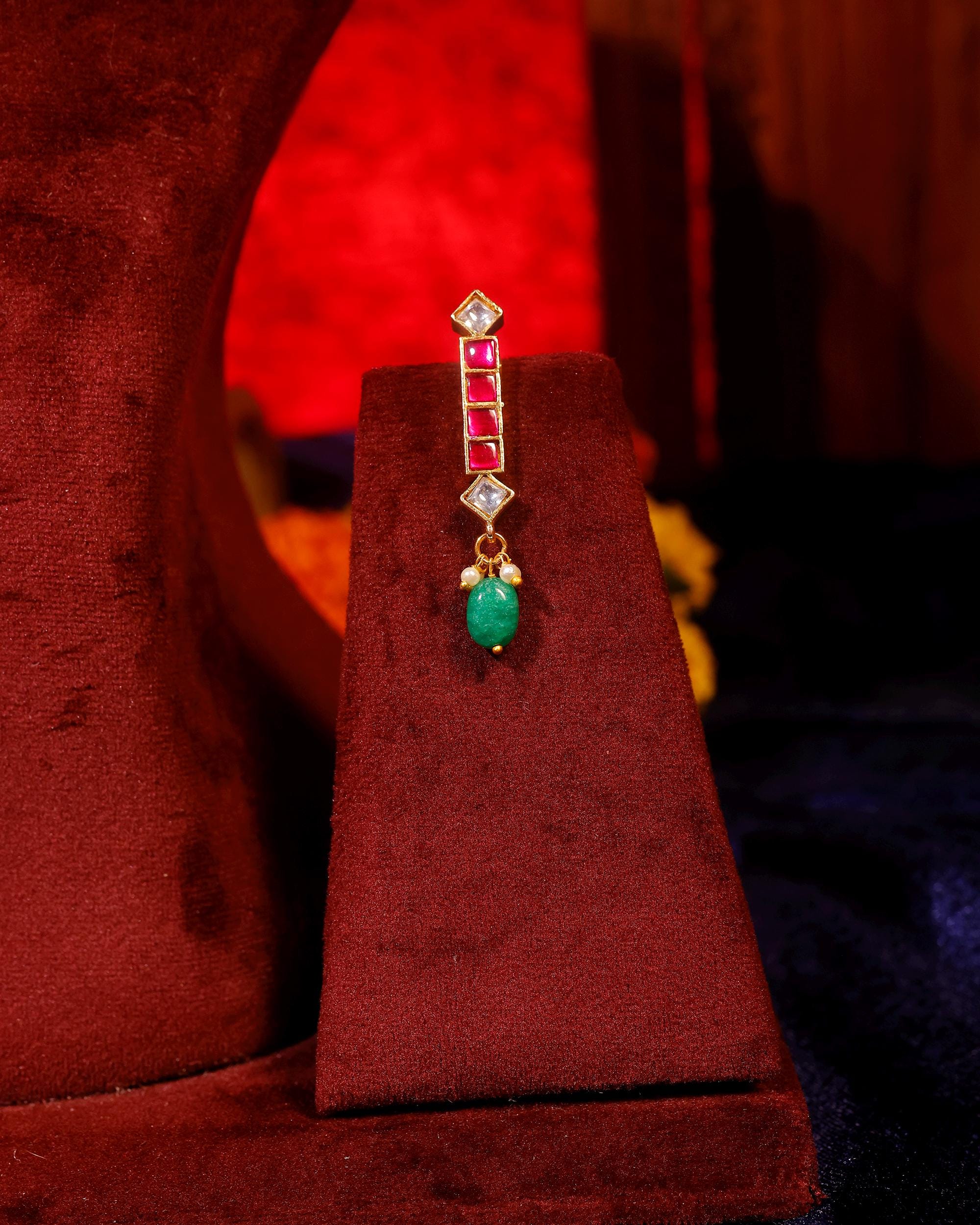 Minimalist Heritage Kundan Pearl Choker Necklace with Ruby Red & Emerald Accents