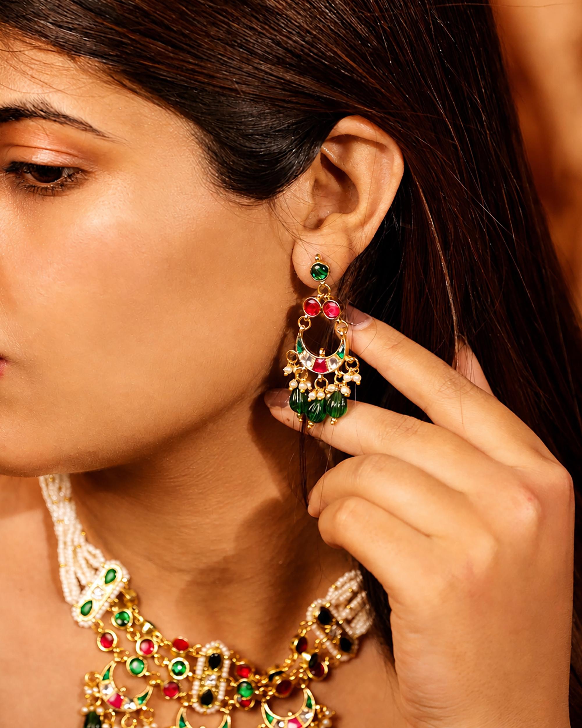 Royal Jaipuri Guttapusalu Choker Set with Ruby Red & Emerald Green Accents