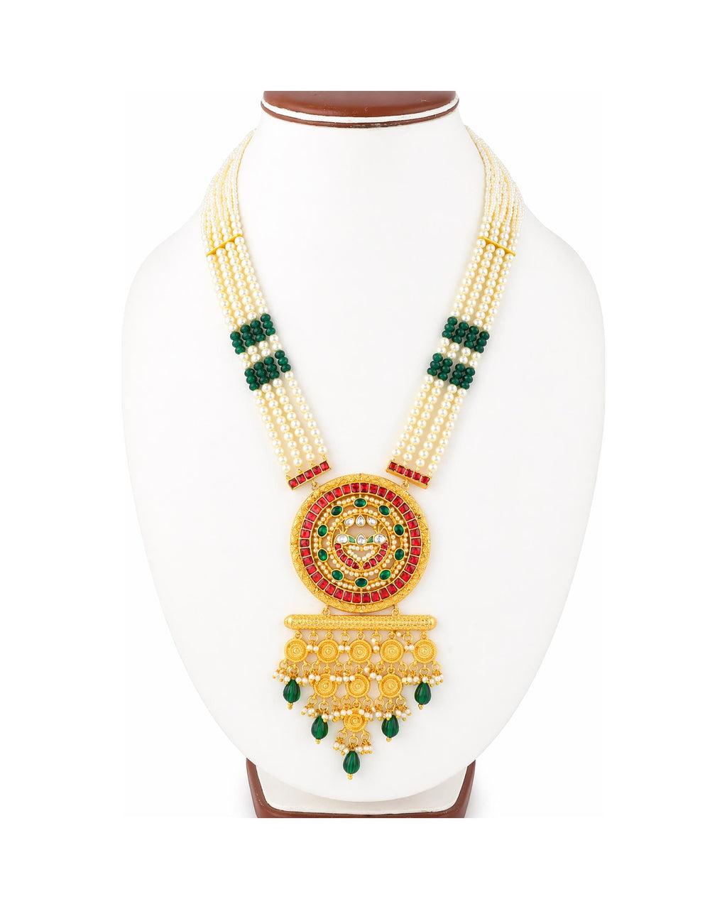 Royal Meenakari Rani Haar Statement Pendant Necklace Set with Emerald & Ruby Accents