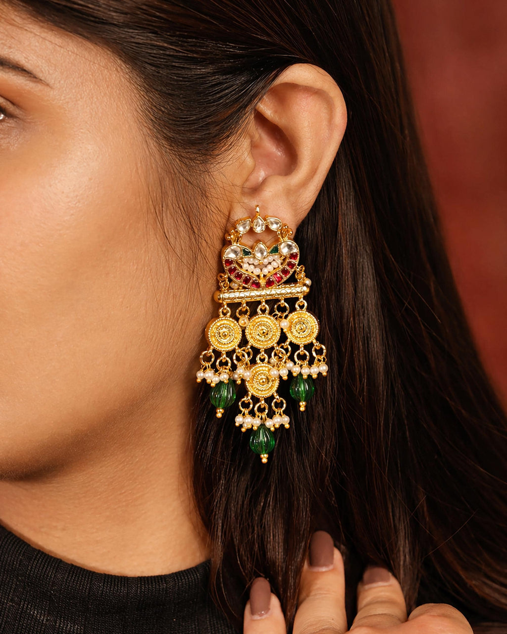 Royal Meenakari Rani Haar Statement Pendant Necklace Set with Emerald & Ruby Accents