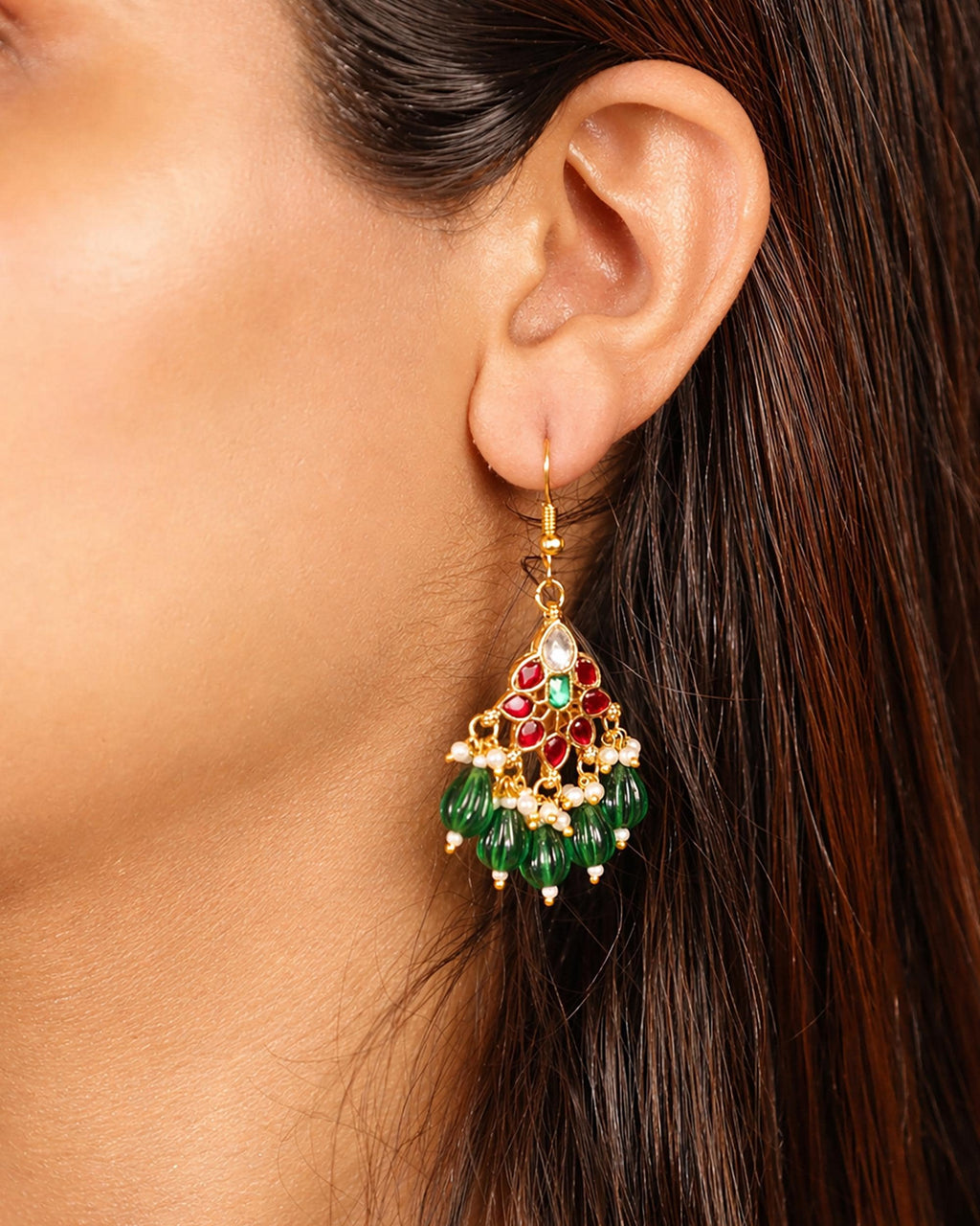 Heritage Meenakari Peacock Rani Haar Statement Pendant Necklace Set with Emerald & Ruby Accents