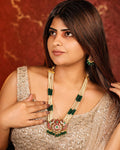 Heritage Meenakari Peacock Rani Haar Statement Pendant Necklace Set with Emerald & Ruby Accents