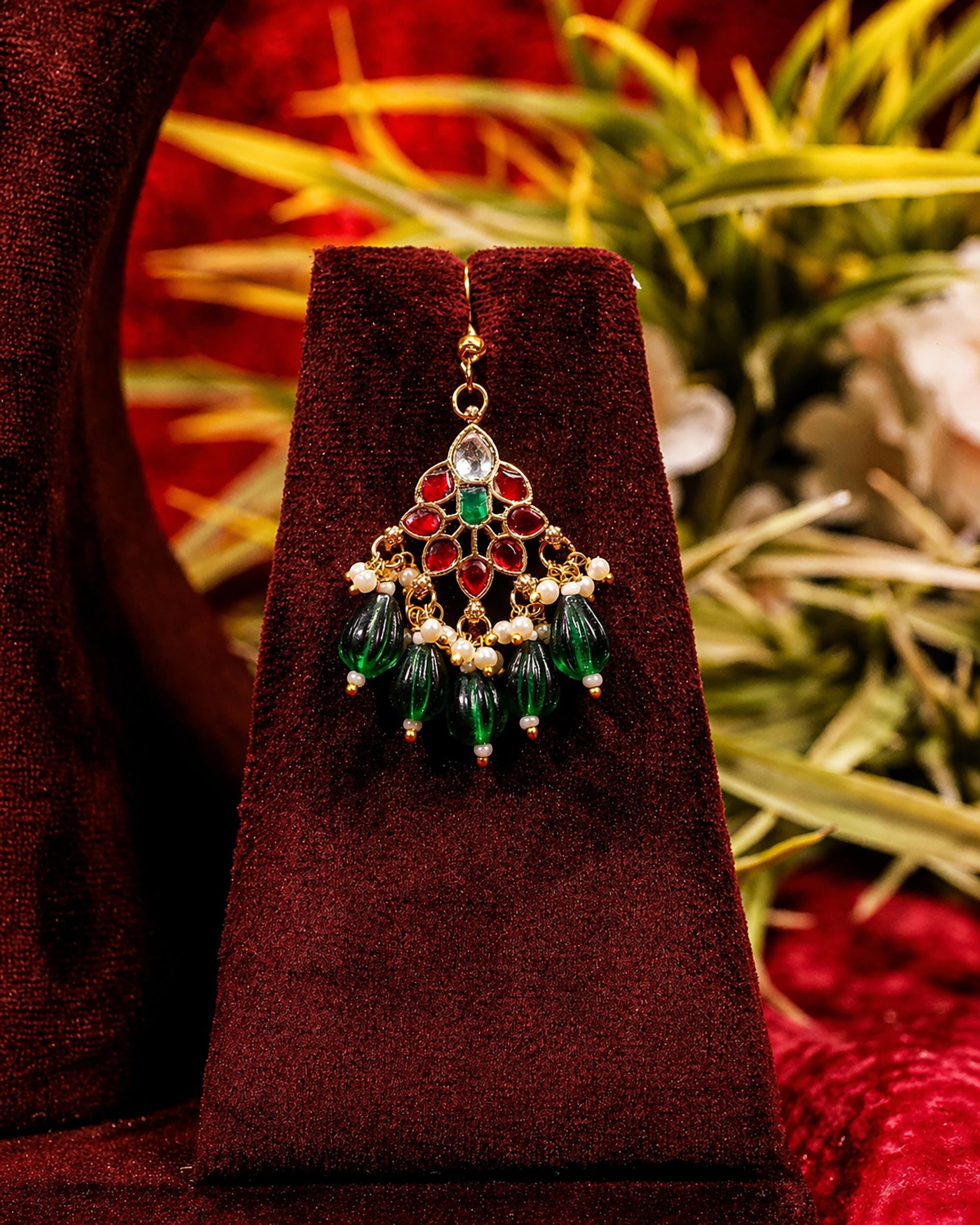 Heritage Meenakari Peacock Rani Haar Statement Pendant Necklace Set with Emerald & Ruby Accents