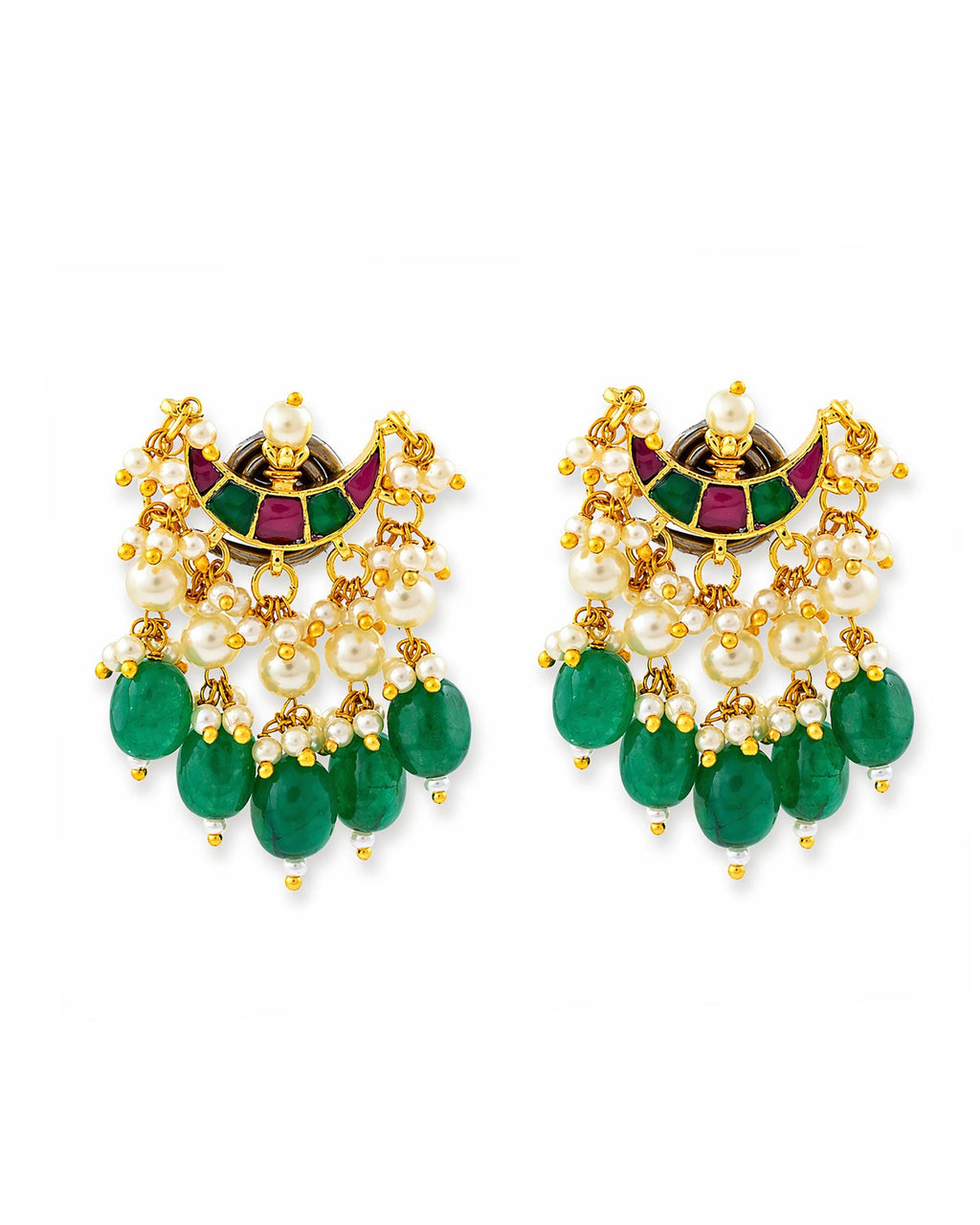 Royal Jaipuri Chandbali Choker Set with Emerald Green & Pearl Clusters