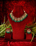 Royal Jaipuri Chandbali Choker Set with Emerald Green & Pearl Clusters