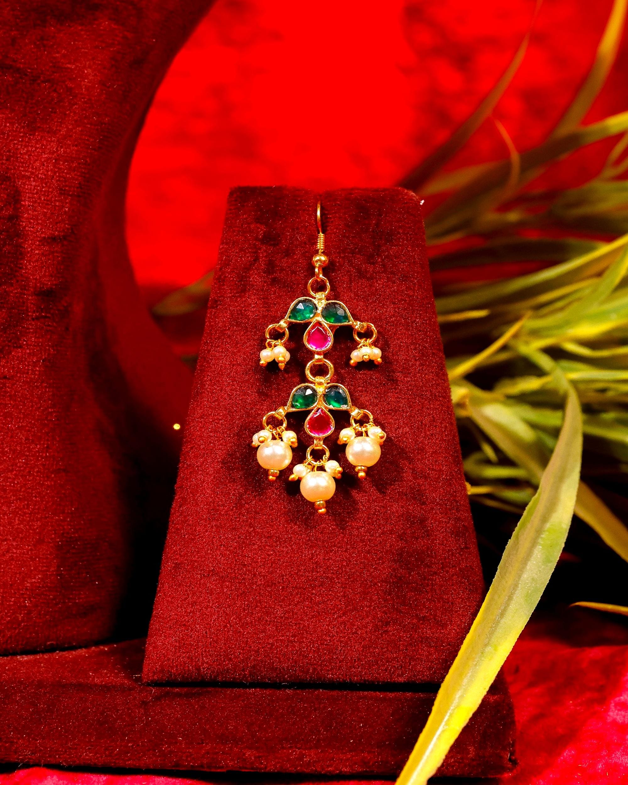 Elegant Handcrafted Meenakari Leaf Festoon Necklace Set with Pearl Clusters