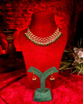 Grand Traditional Kundan Crescent Choker Set with Rich Emerald Green Fringes