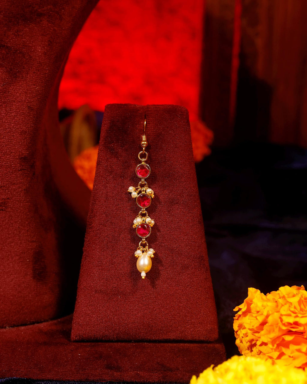 Handcrafted Kundan Choker Necklace Set with Emerald Onyx Drops, Pearl Mala Earrings