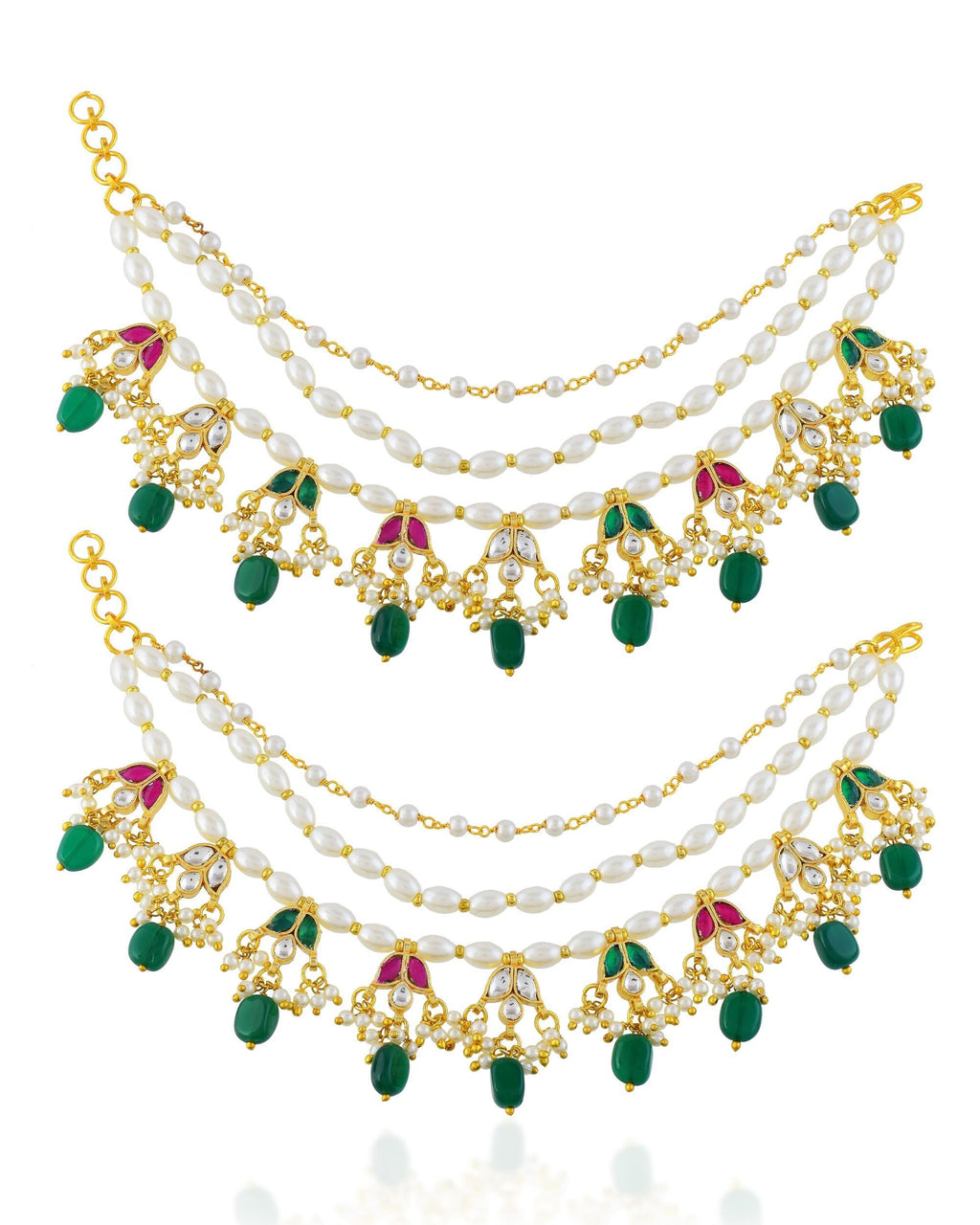 Traditional Multi-Layer Pearl & Kundan Ear Chains