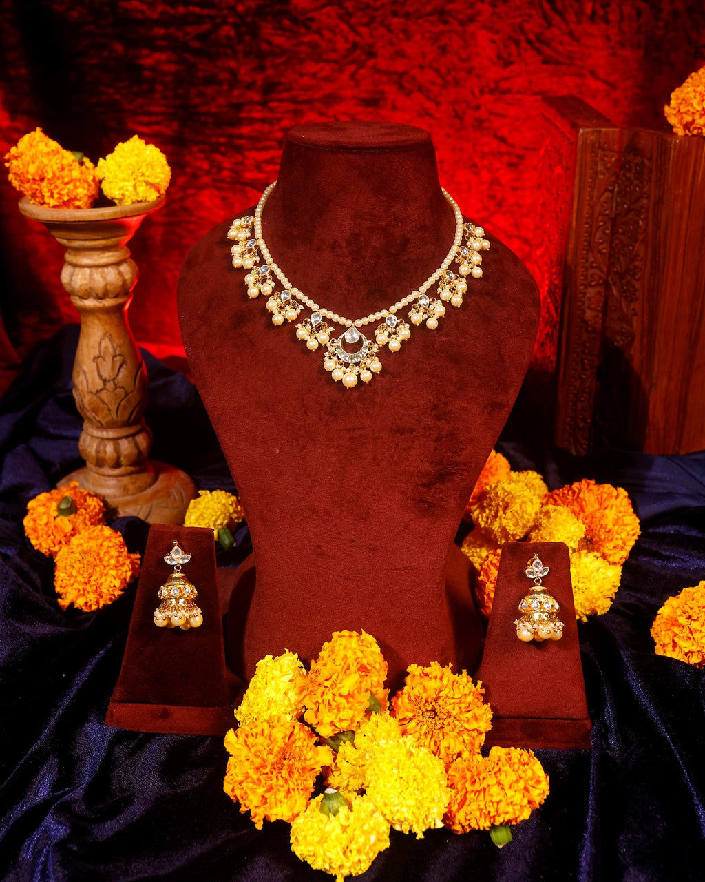 Handmade Kundan Pearl Necklace Set with Jhumka Earrings  Gold Plated Traditional Indian Jewelry