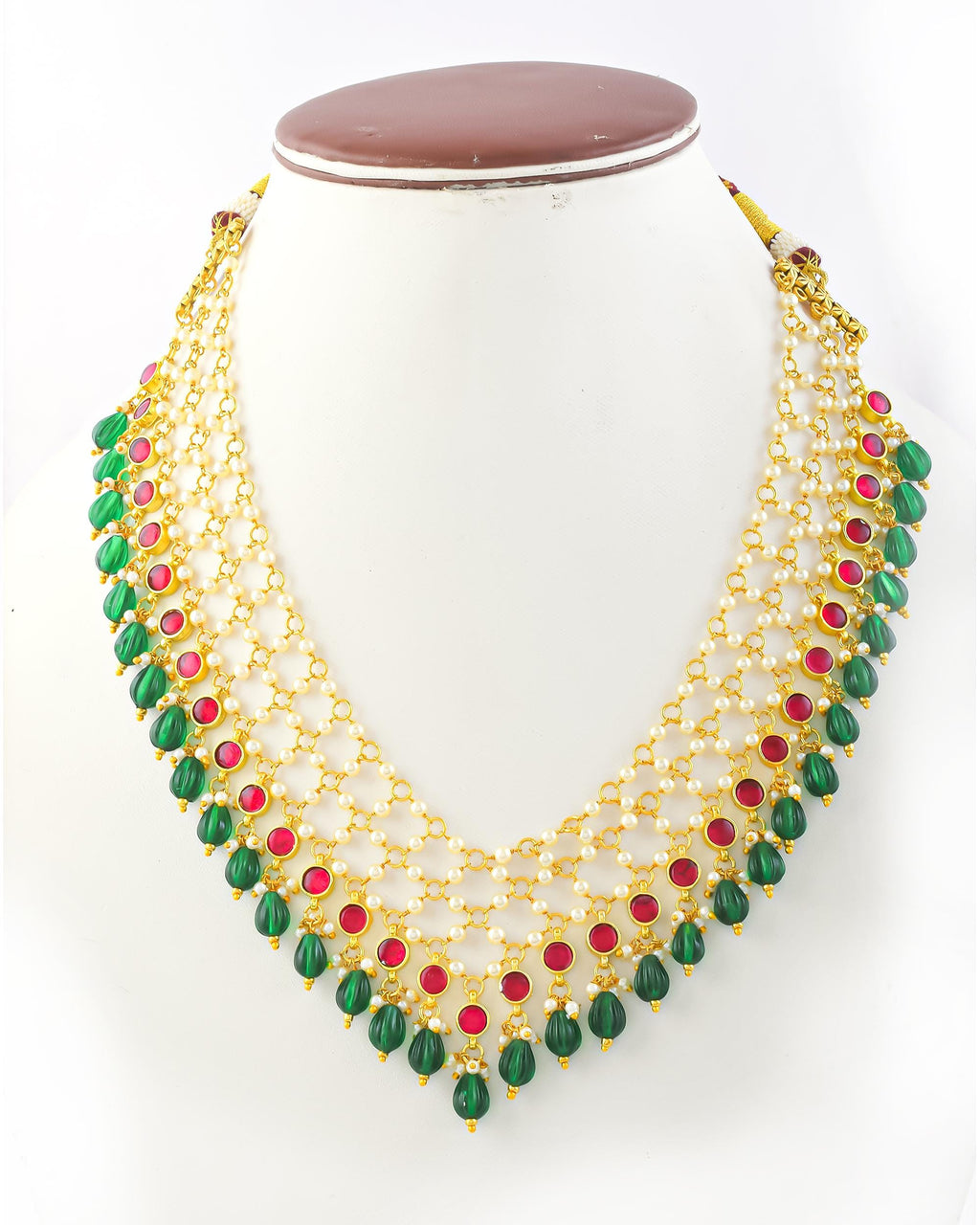 Indian Pearl Necklace Set, Green Red Beaded Choker, Traditional Bridal Jewelry, Ethnic Wedding Necklace, Handmade Festive Jewelry Gift for H