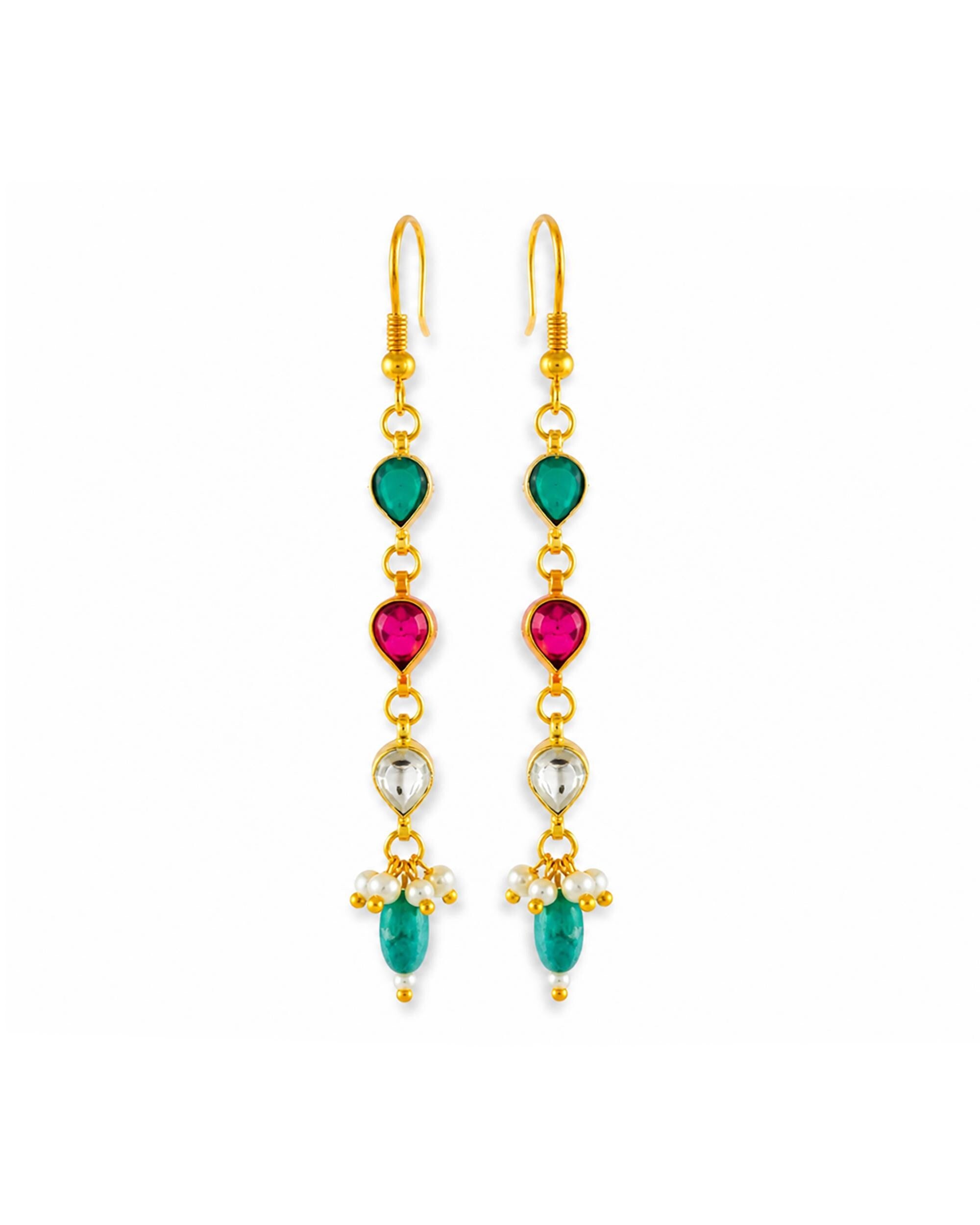 Handmade Green Bead Kundan Choker Necklace Set with Dangle Earrings  Indian Bridal Jewelry