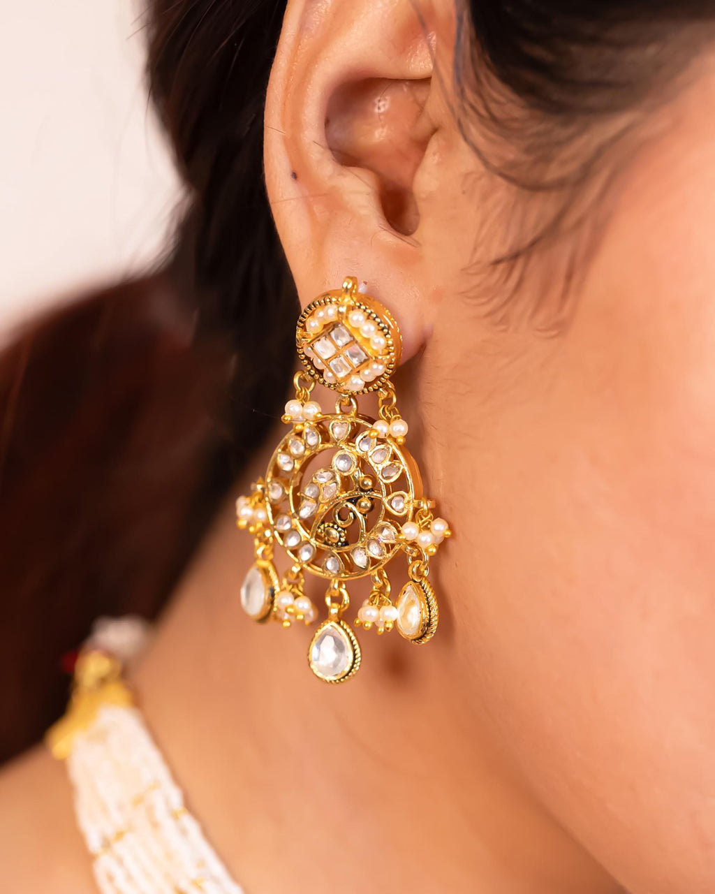 Multicolor Kundan Choker Necklace Set, Pearl Bridal Jewelry, Indian Wedding Ethnic Jewellery