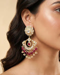 Pachi Kundan Chandbali Earrings with Ruby Accents & Pearl Ghungroos  Bridal Wedding Jewelry