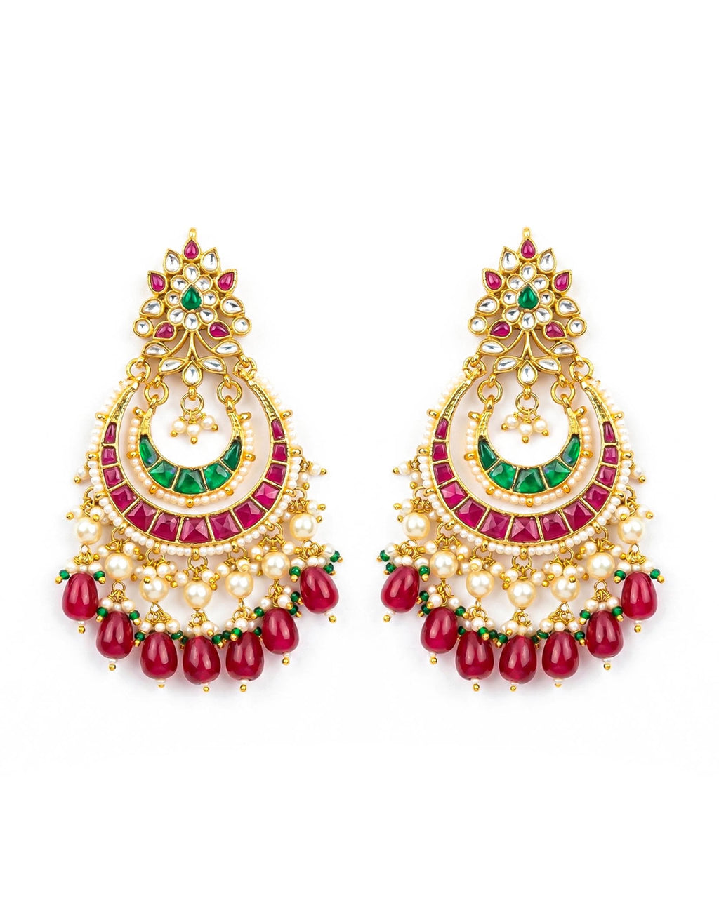 Heritage Kundan Chandbali Earrings with Ruby Emerald Accents  Indian Bridal Saree Jewelry