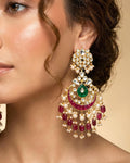Heritage Pachi Kundan Chandbali Earrings, Emerald Teardrop Ruby Accent Bridal Jewelry