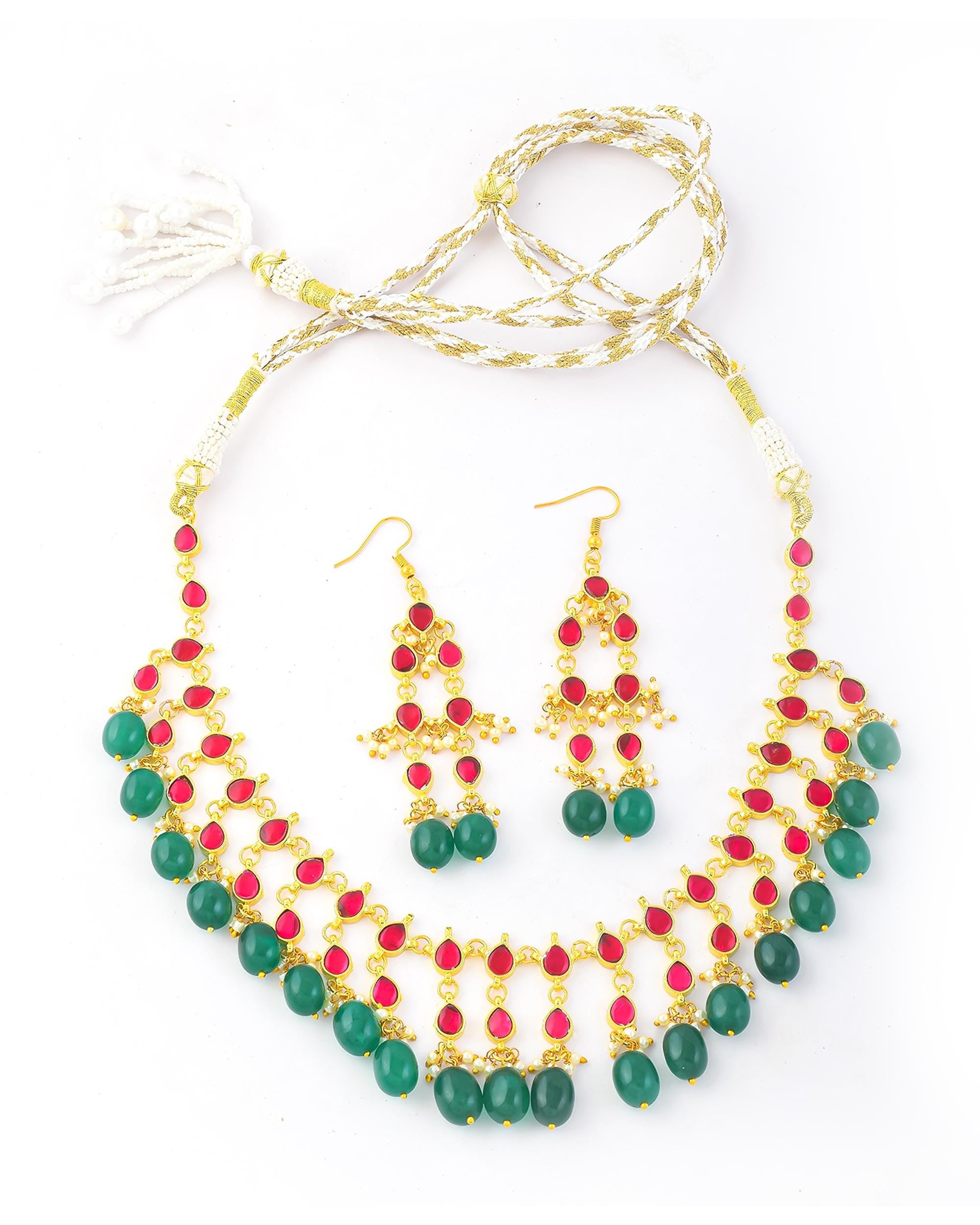 bridal jewellery set Handcrafted Ruby Emerald Gold Plated Necklace Earrings Set  Traditional Indian Bridal Choker