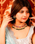 Handmade Meenakari Lotus Choker Necklace Set with Earrings  Indian Bridal Jewelry