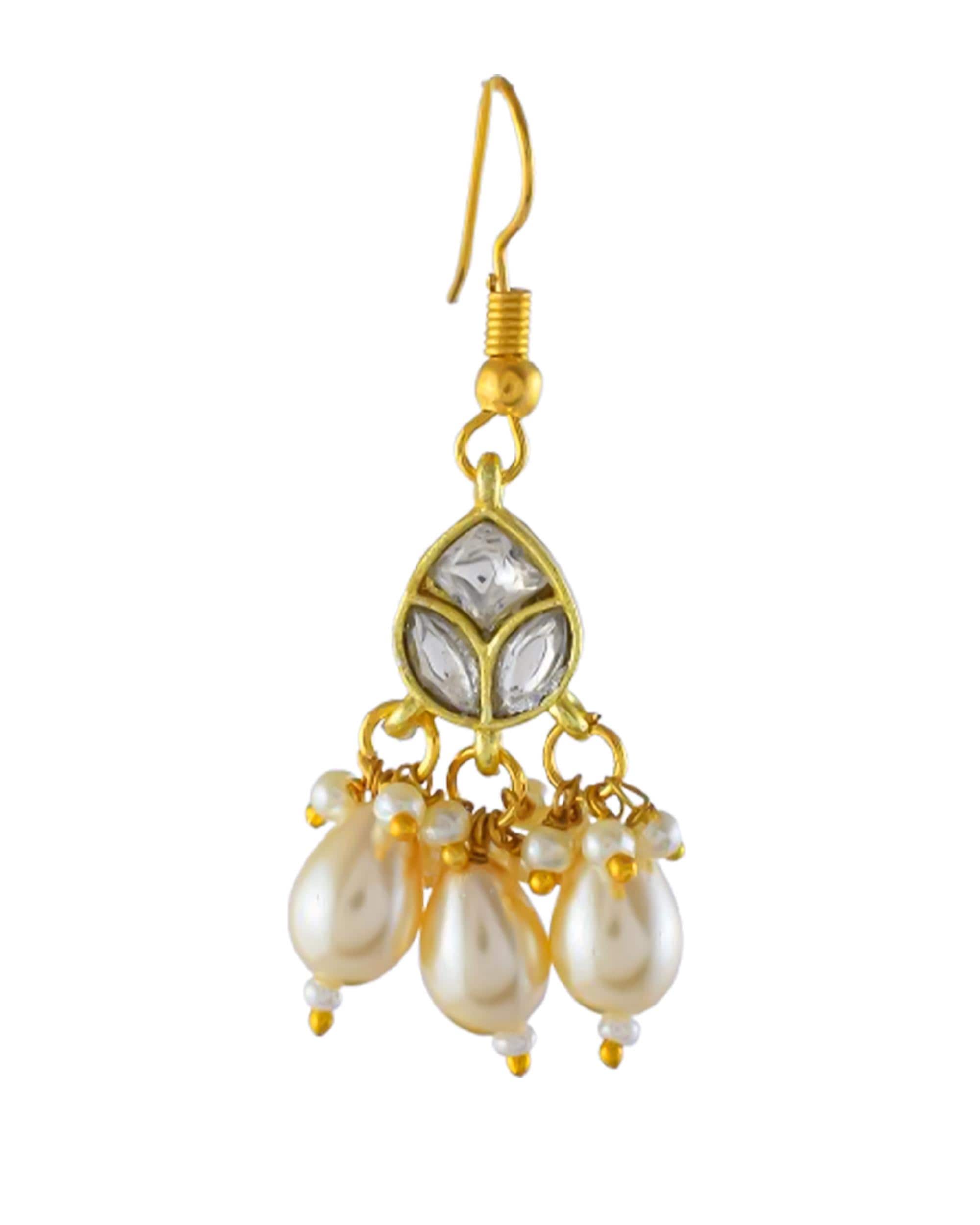 Multi-Strand Pearl Kundan Necklace Set  Gold Plated Leaf Motif Choker