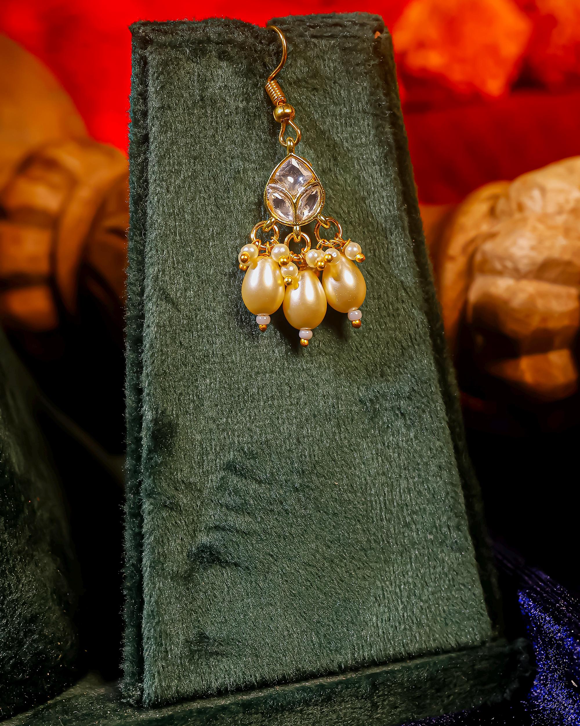Multi-Strand Pearl Kundan Necklace Set  Gold Plated Leaf Motif Choker
