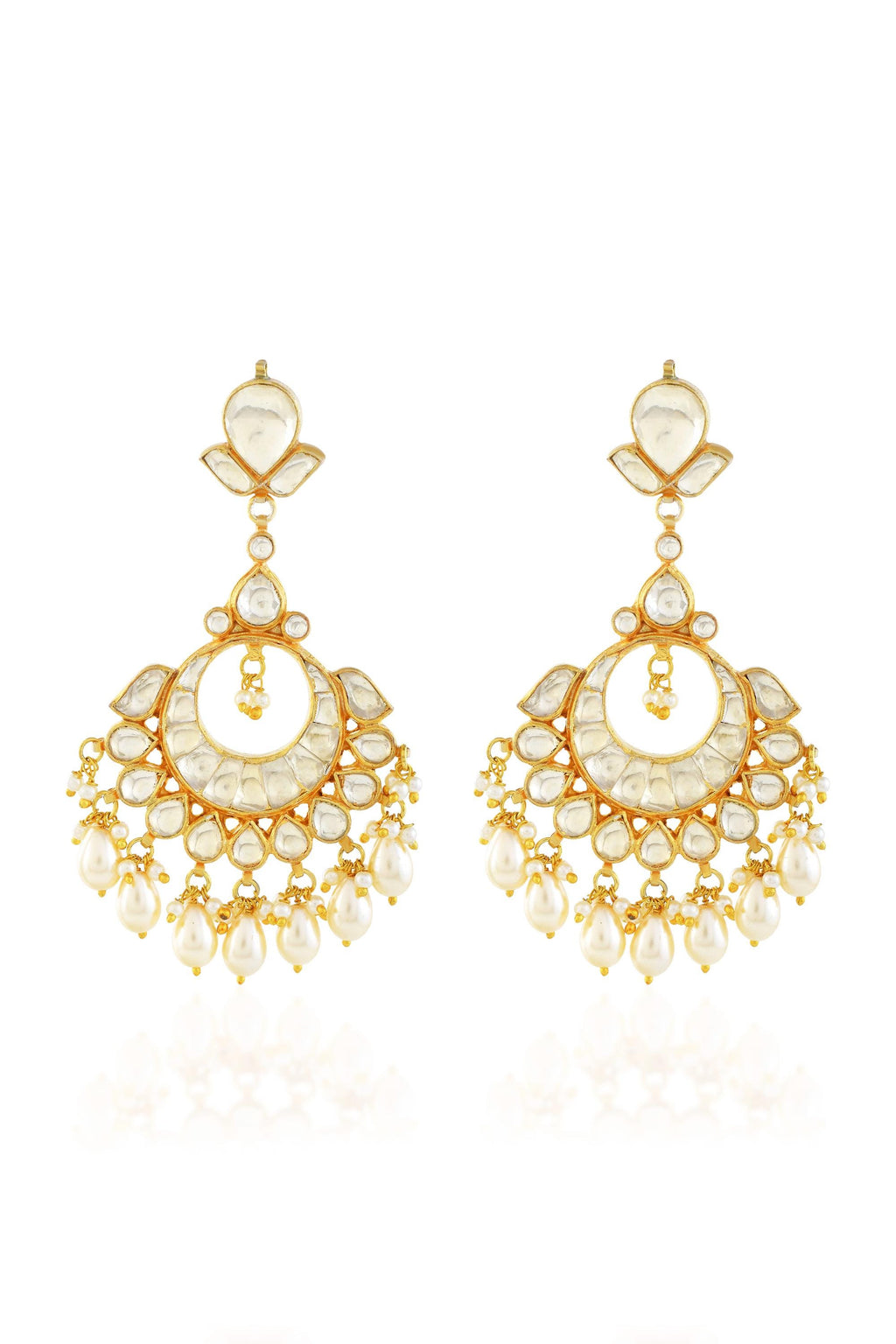 Heritage Pachi Kundan Chandbali Earrings, Ivory Pearl Drop Bridal Jewelry