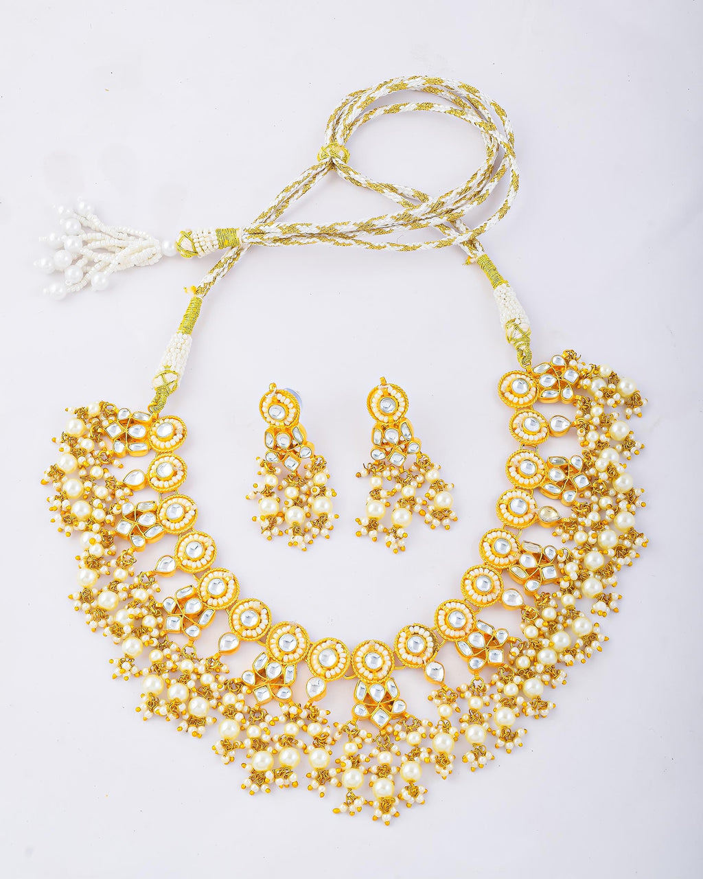 Handmade Kundan Choker Necklace Set  Gold Plated Pearl Cluster Indian Bridal Jewelry