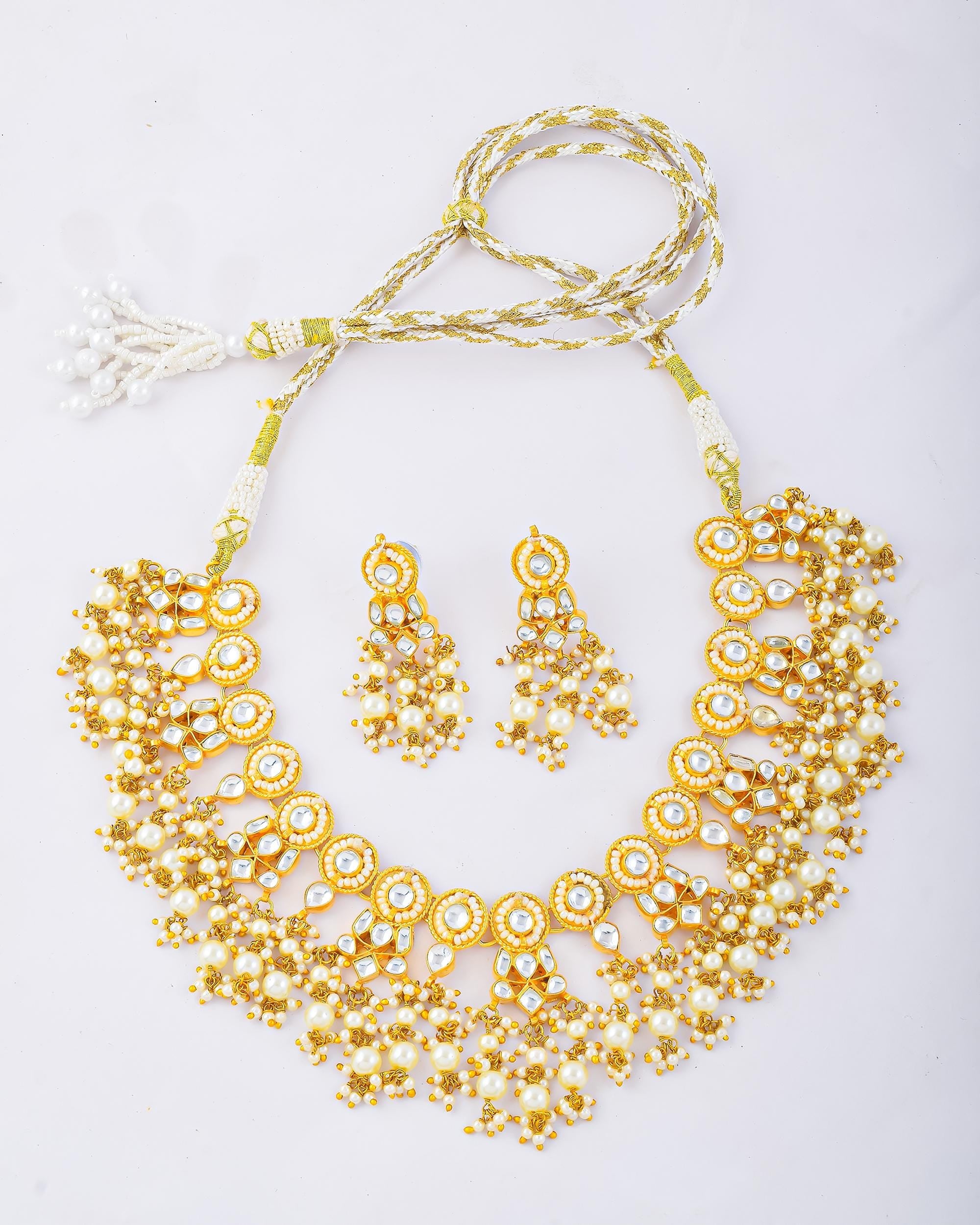 Handmade Kundan Choker Necklace Set  Gold Plated Pearl Cluster Indian Bridal Jewelry