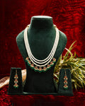 Multi-Strand Pearl Mala Necklace Set with Earrings, Gold Plated Meenakari Festive Jewelry