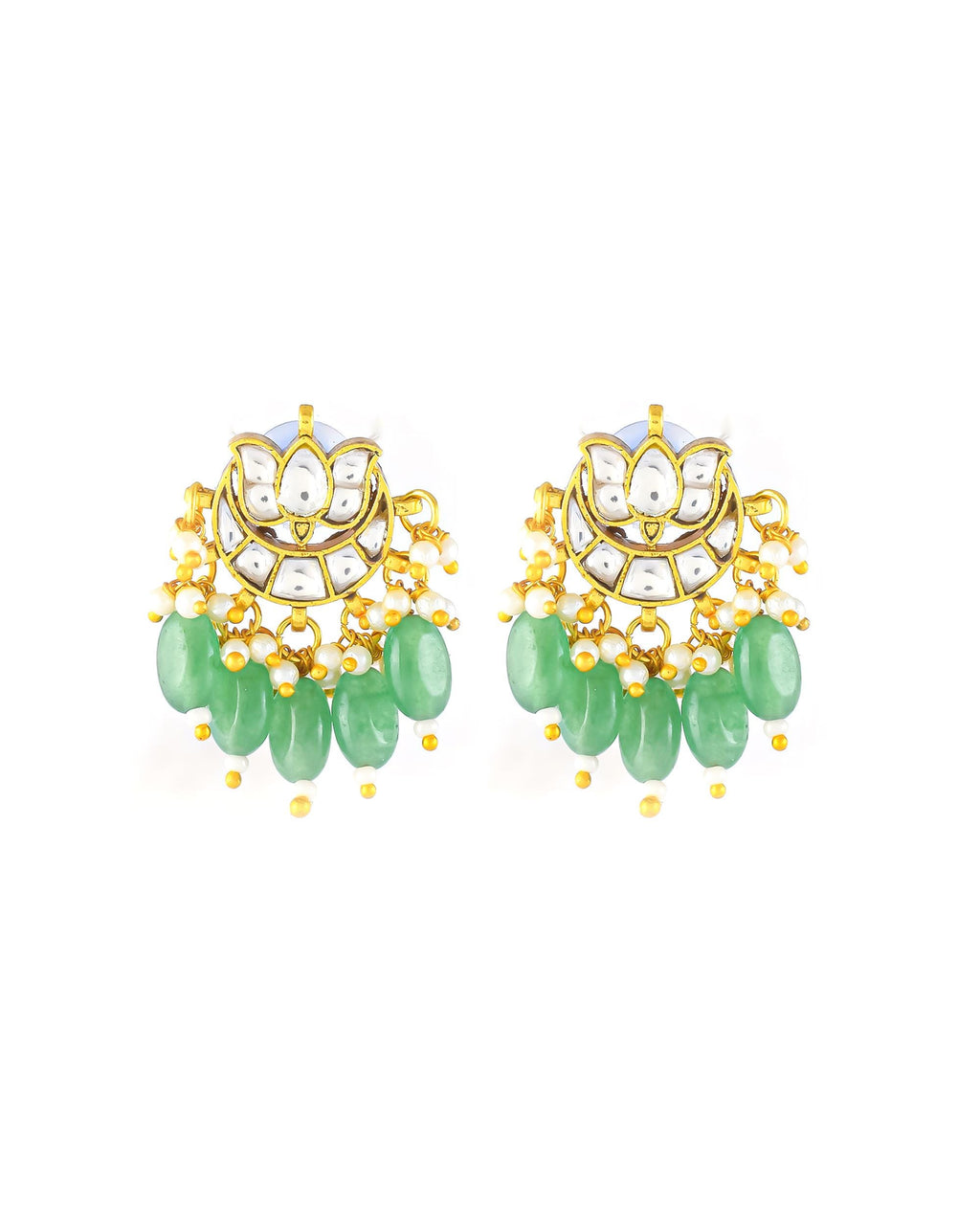 Multi-Layer Pearl Panchlada Kundan Necklace Set  Gold Plated Lotus Earrings