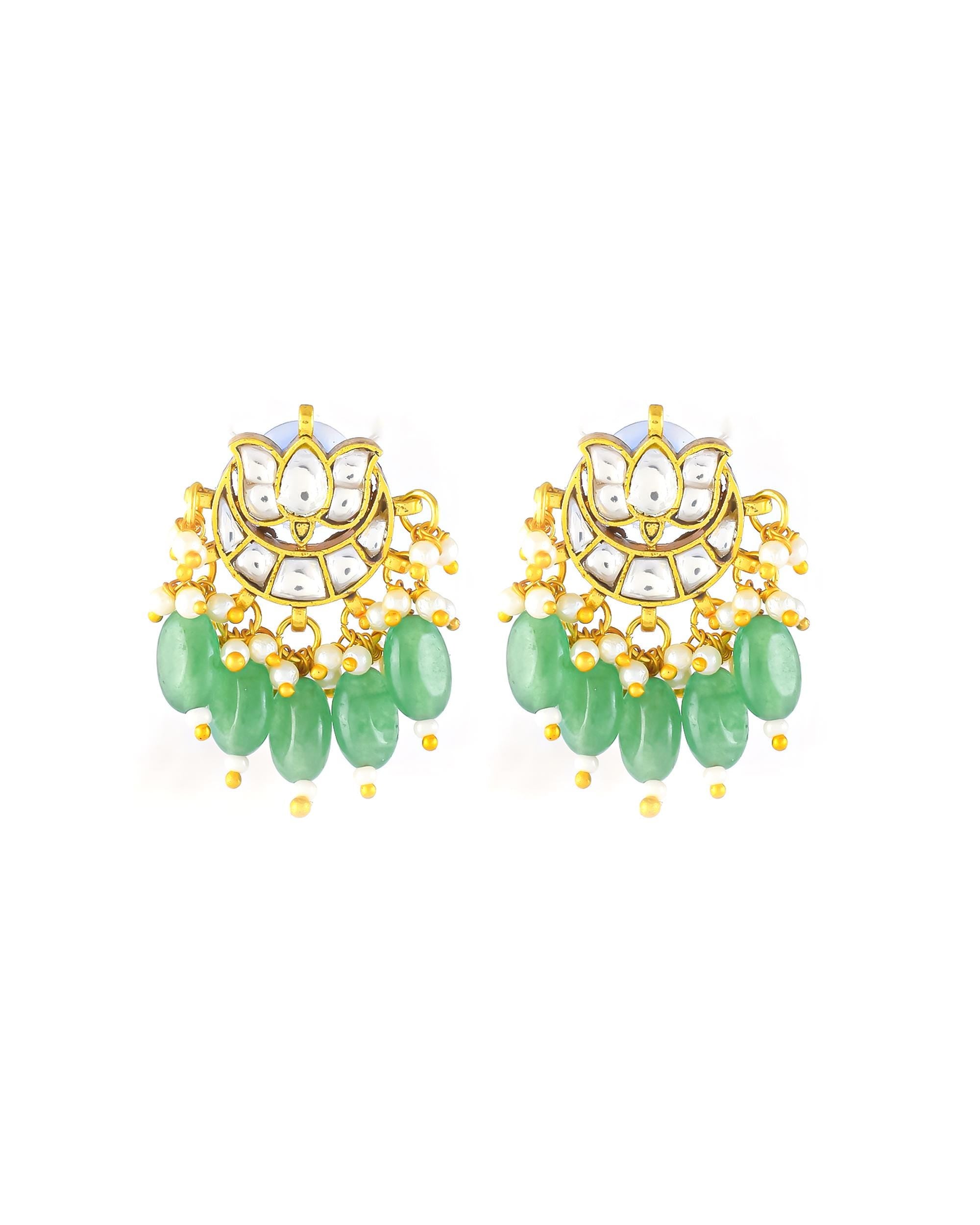 Multi-Layer Pearl Panchlada Kundan Necklace Set  Gold Plated Lotus Earrings
