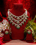 Multi-Layer Pearl Panchlada Kundan Necklace Set  Gold Plated Lotus Earrings
