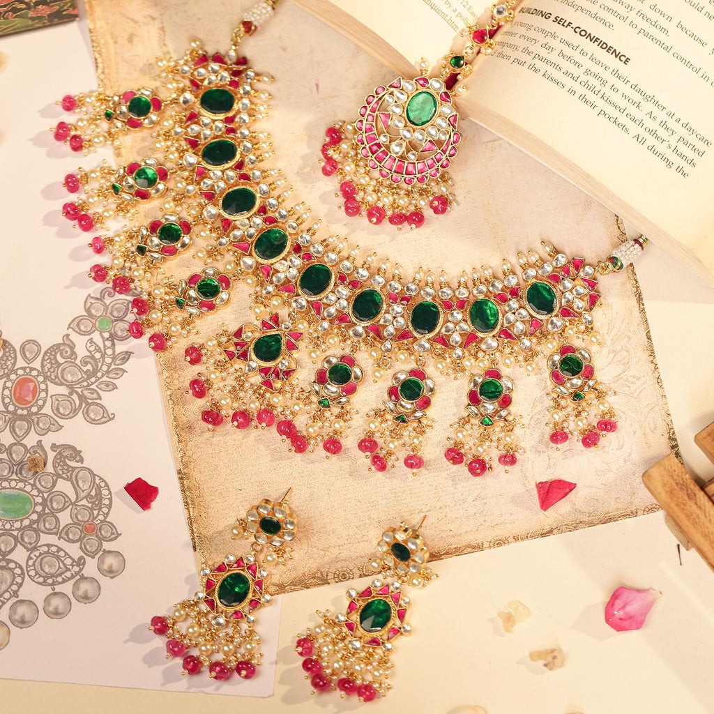 Handmade Kundan Bridal Choker Necklace Set with Earrings & Maang Tikka  Traditional Indian Wedding Jewelry