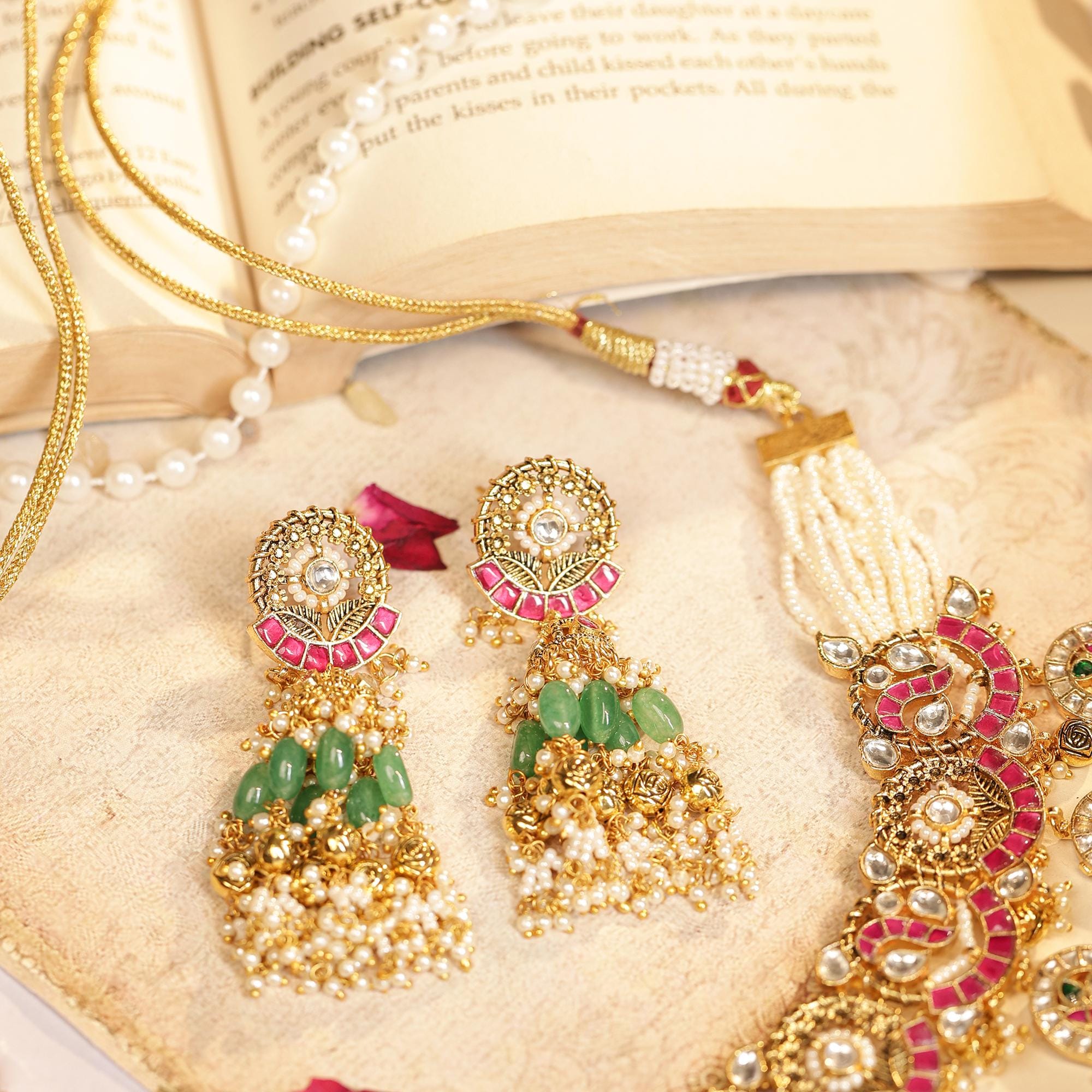 Handmade Kundan Bridal Choker Necklace Set Jhumka Earrings  Gold Plated Peacock Motif Royal Haar