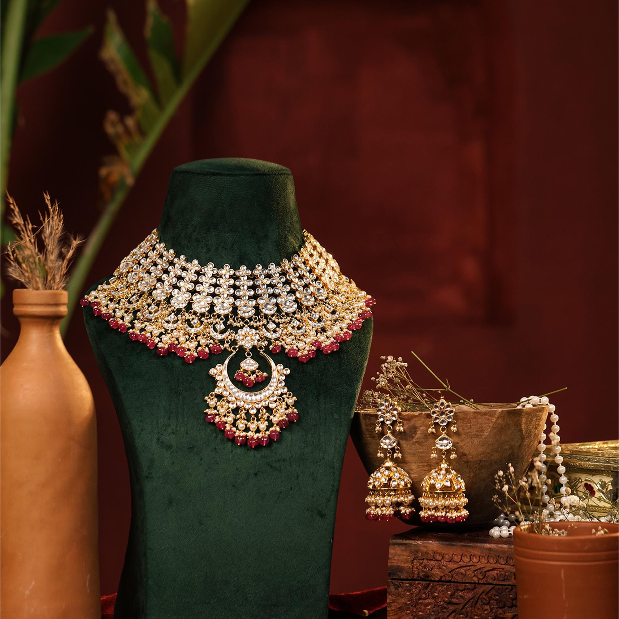 Handmade Pachi Kundan Bridal Choker Necklace Set with Jhumka Earrings  Traditional Indian Wedding Jewelry