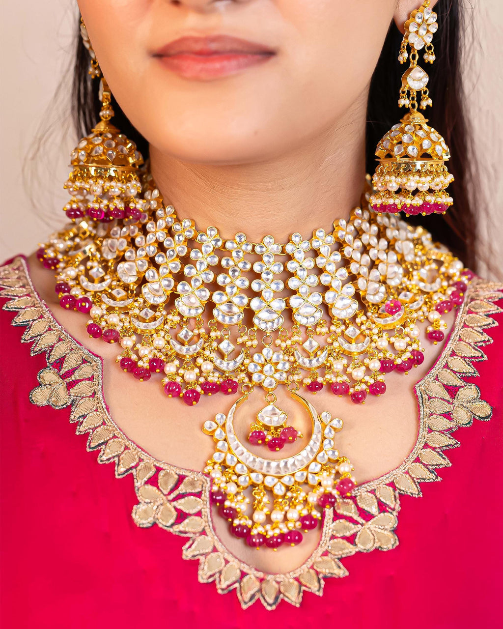 Handmade Pachi Kundan Bridal Choker Necklace Set with Jhumka Earrings  Traditional Indian Wedding Jewelry