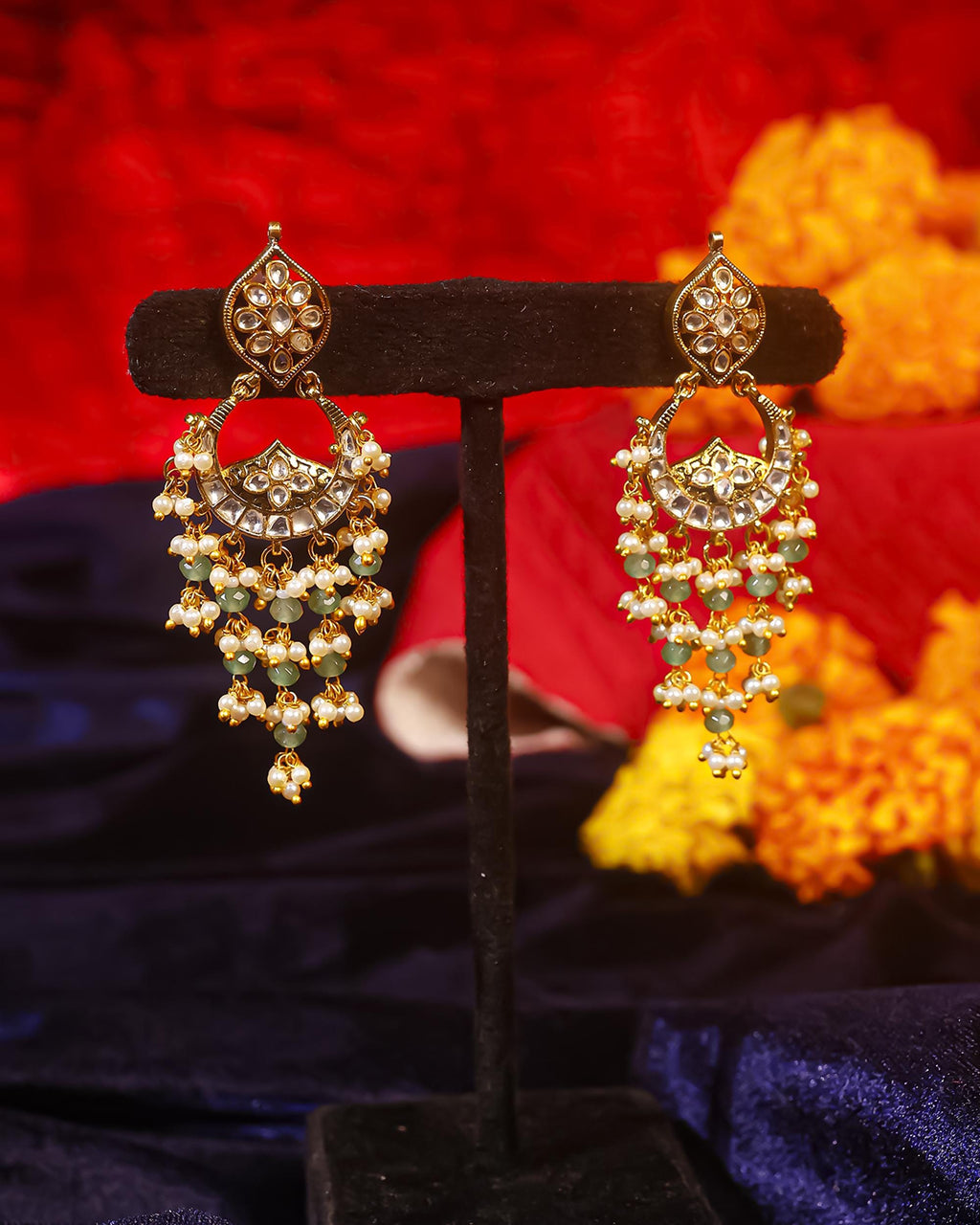 Heritage Pachi Kundan Chandbali Earrings with Mint Green Beads & Pearls  Indian Festive Jewellery
