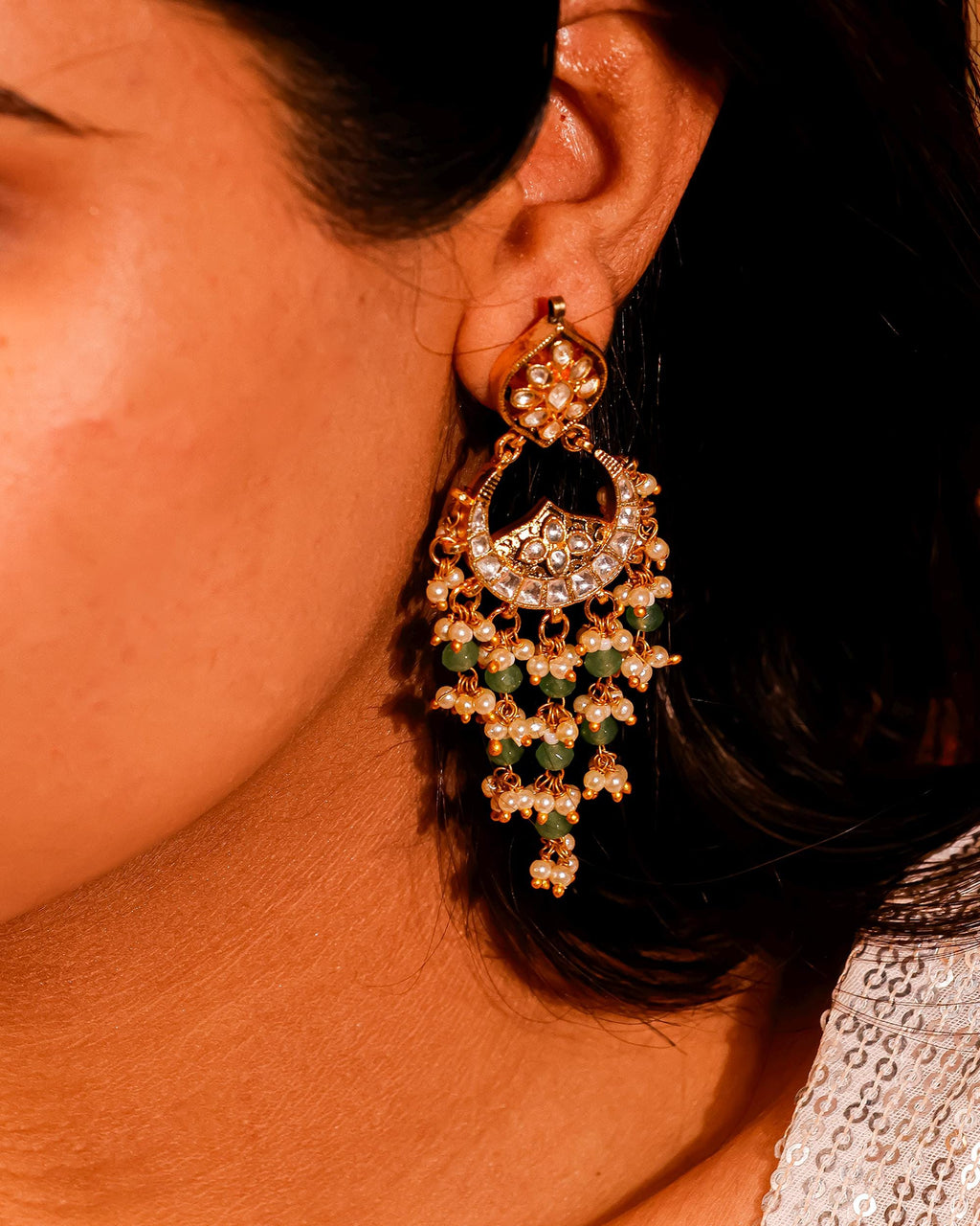 Heritage Pachi Kundan Chandbali Earrings with Mint Green Beads & Pearls  Indian Festive Jewellery